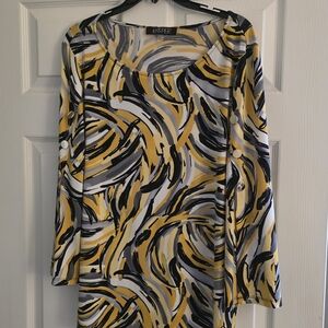 Kasper Swirl Print Long Sleeve Top — Yellow, Black & Gray